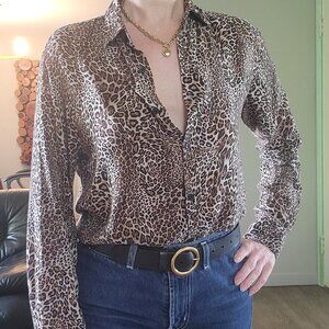 Imperial Black Label | Leopard Print Blouse | S/M | Tan Brown Black